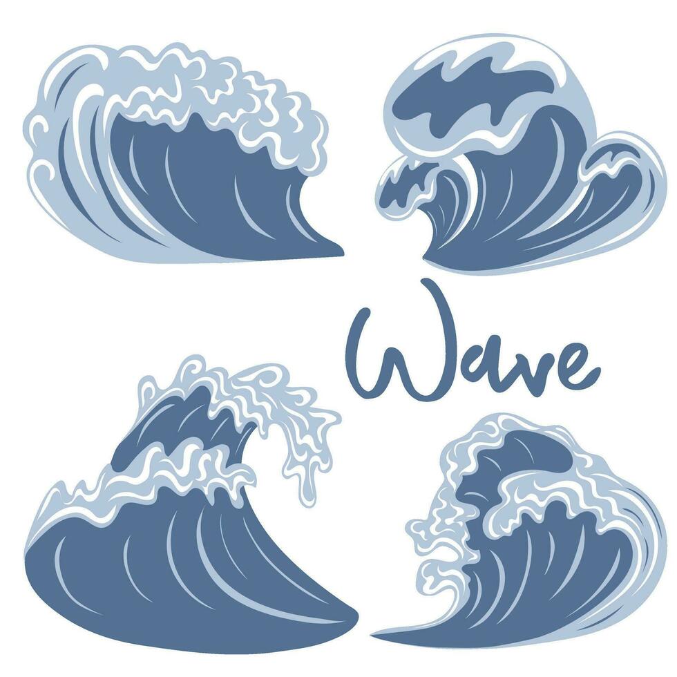 conjunto de Oceano o mar olas y salpicaduras vector