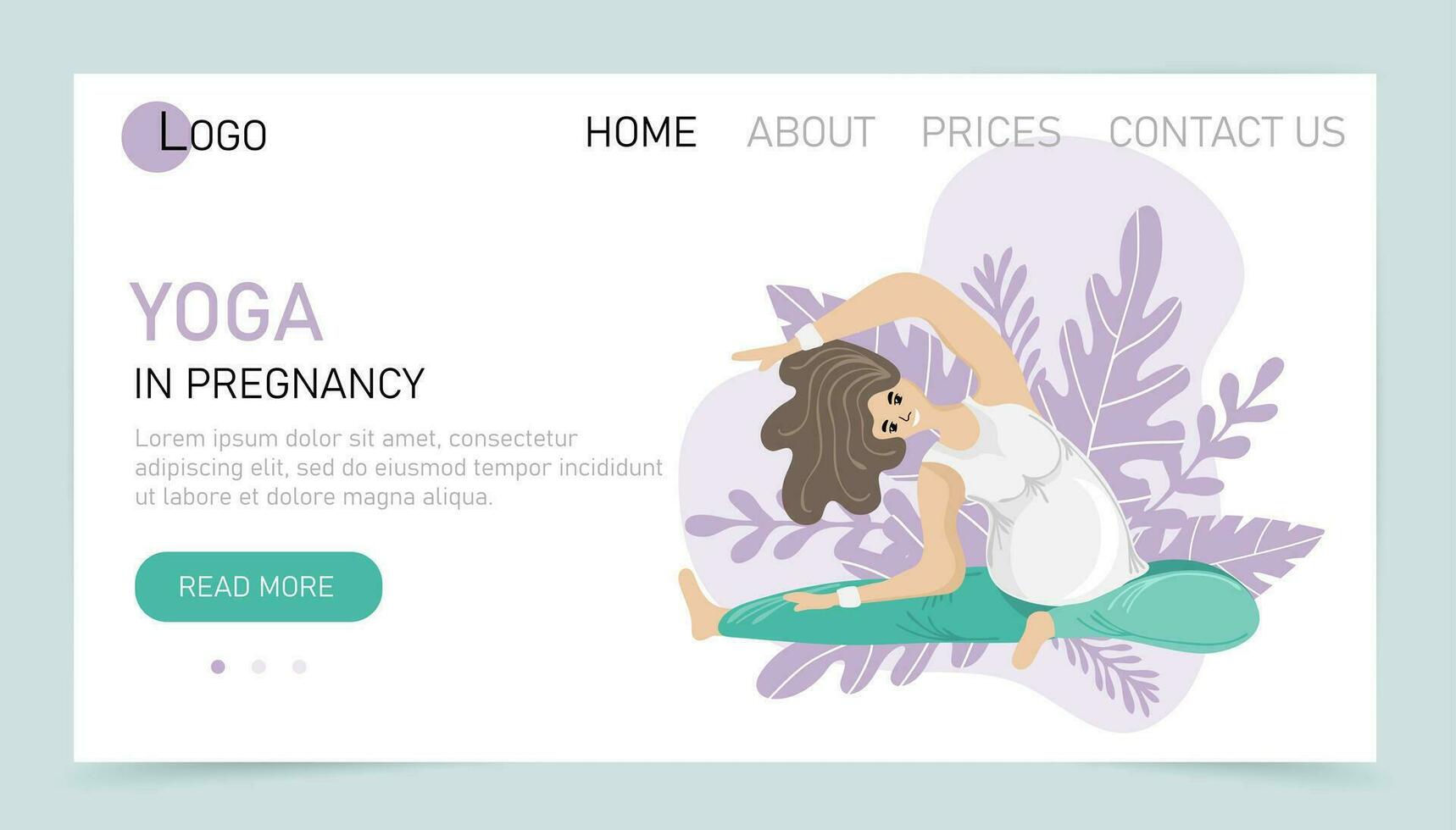 Yoga in pregnancy. Web landing page or website template for yoga studio or online class. Wellness and healthy lifestyle in pregnant vector