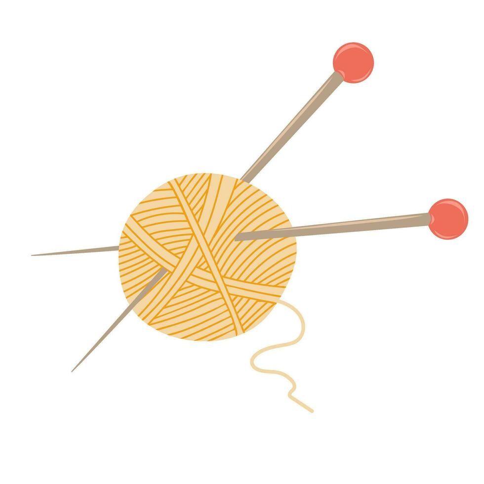 Skein of wool yarn with needles.  Female hobby vector