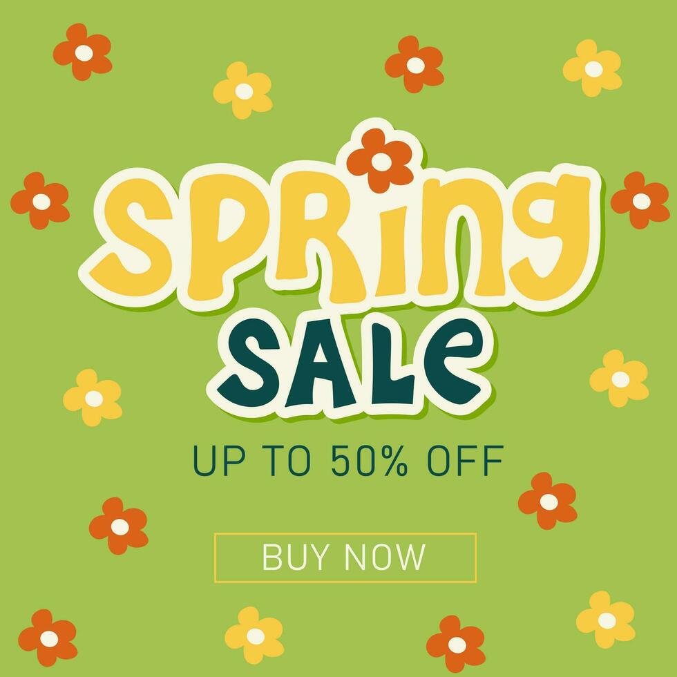 Spring sale banner. Sticker text with flowers vector