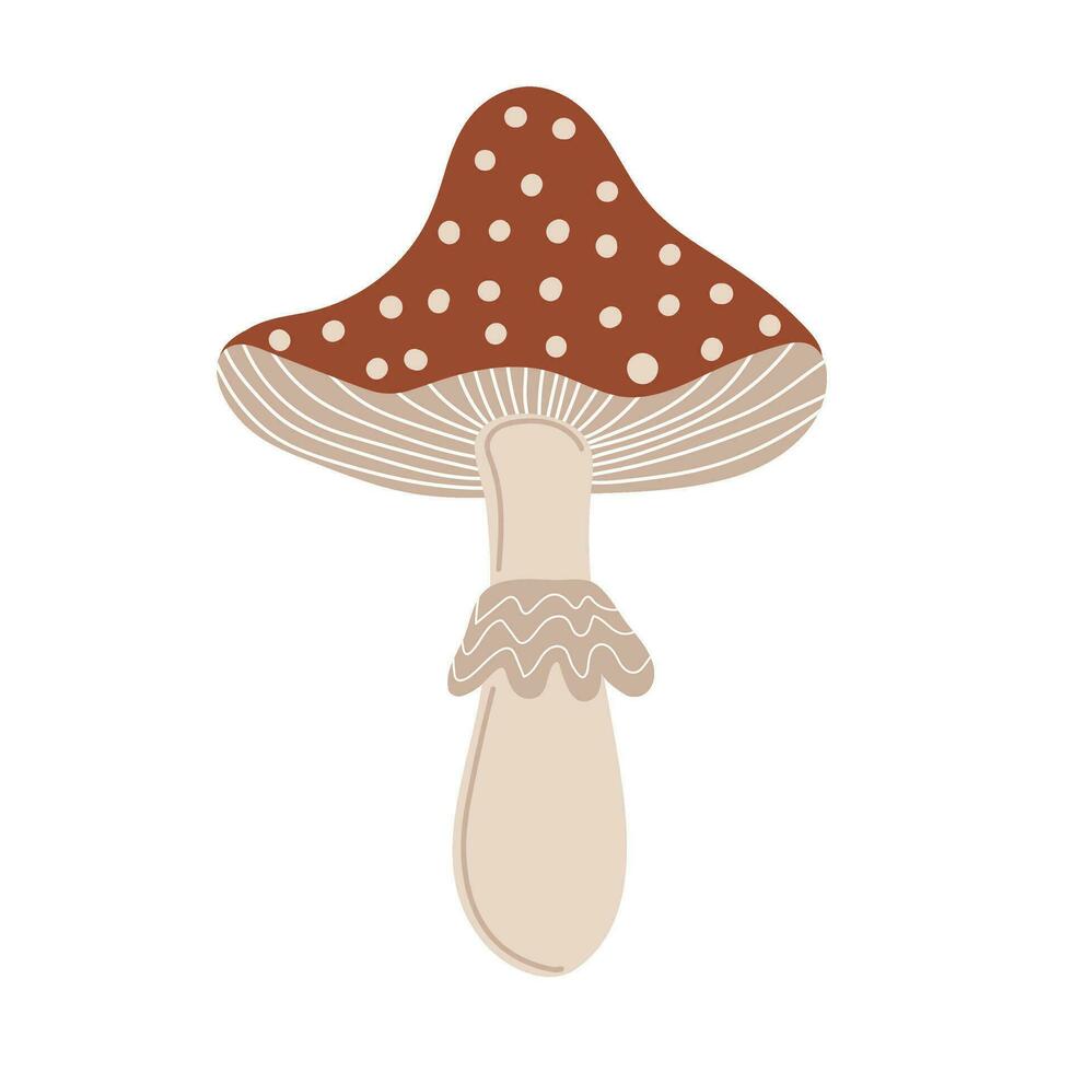 Simple Autumn amanita mushroom. Hand drawn stylized element for autumn decorative design, halloween invitation, harvest or thanksgiving. Vector illustration