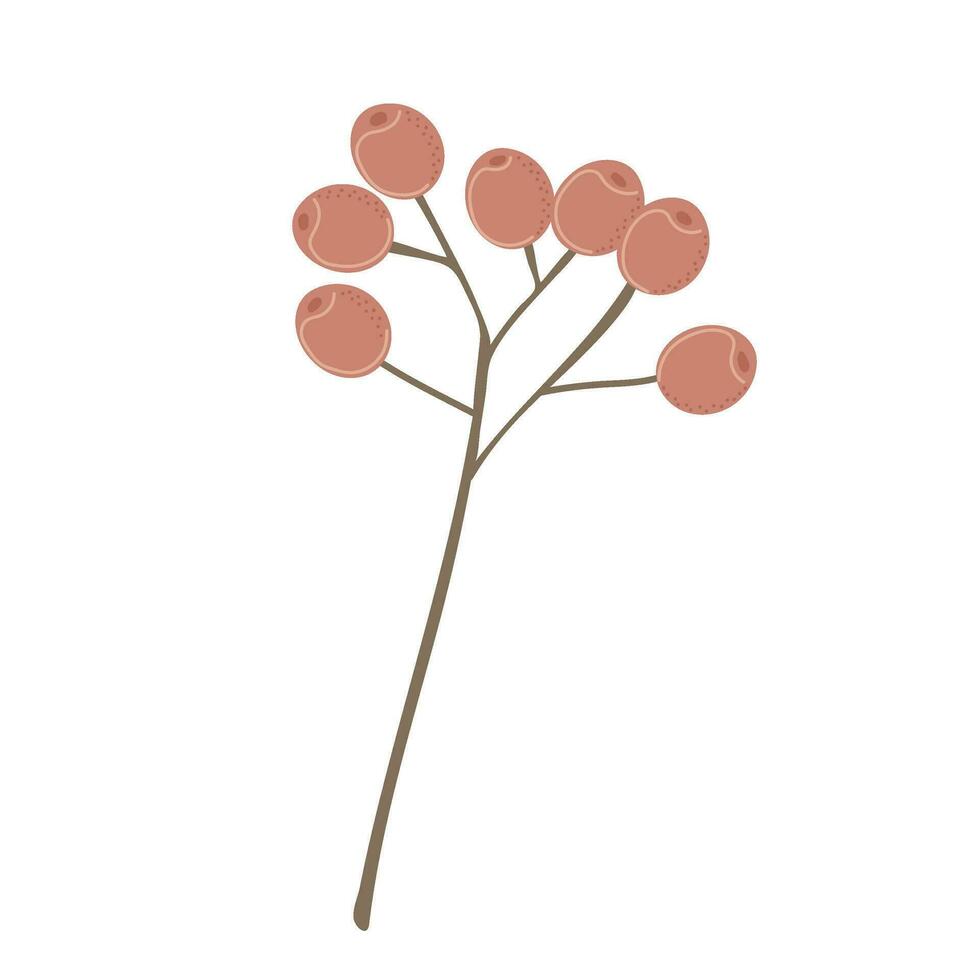 Simple Autumn twig with berries. Rowanberry. Hand drawn stylized element for autumn decorative design vector