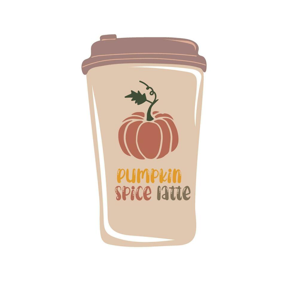 Pumpkin spice latte coffee cup for autumn menu or greeting card design. vector