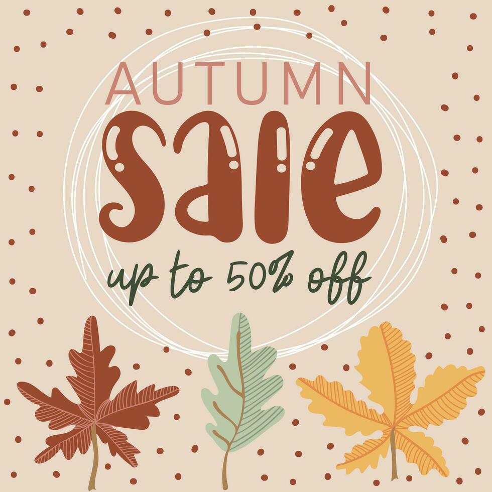 Autumn sale square template. Trendy design with autumn leaves in minimalist style. Template for advertising, web, social media vector