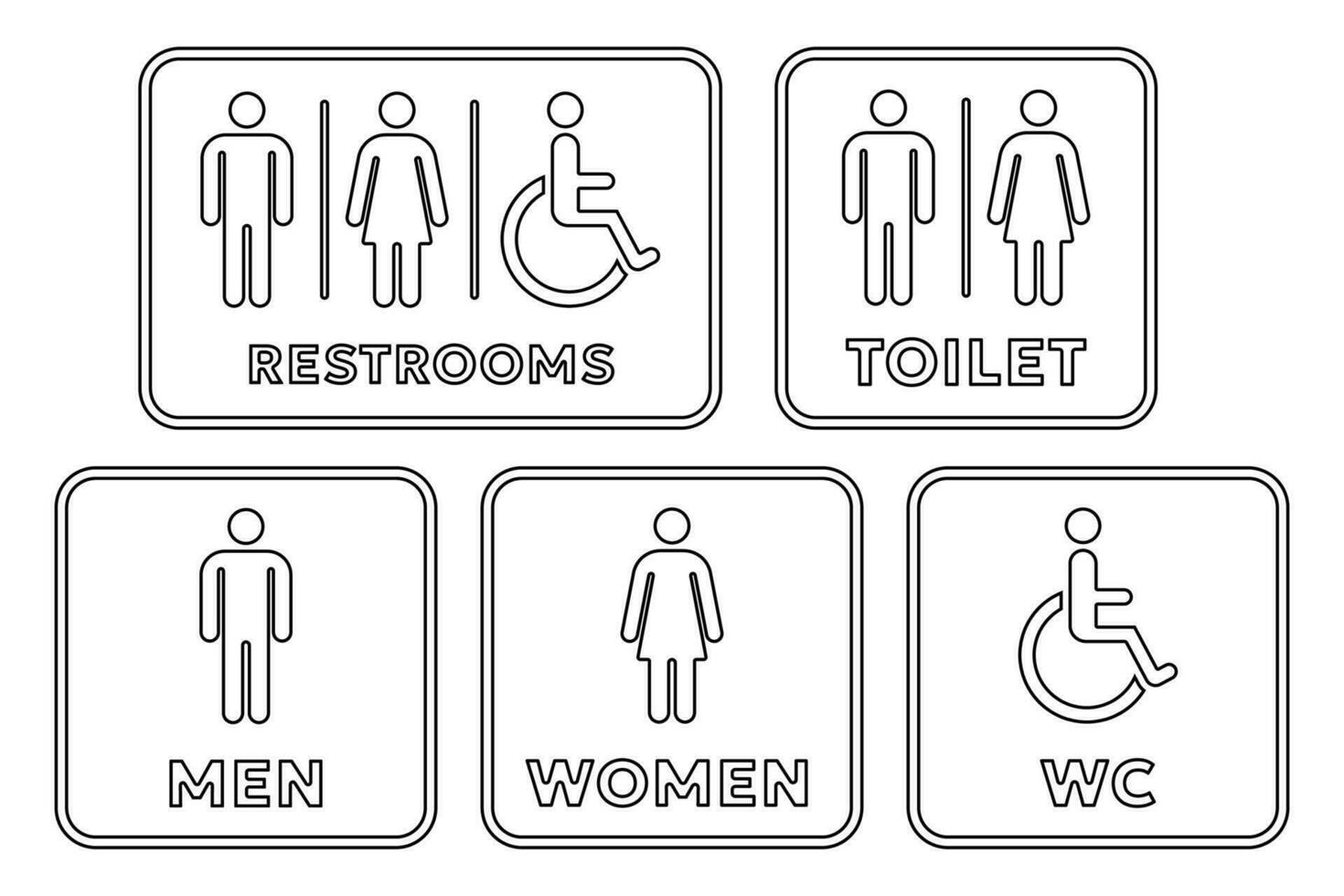 público baño firmar vector ilustración conjunto hombre y mujer y silla de ruedas