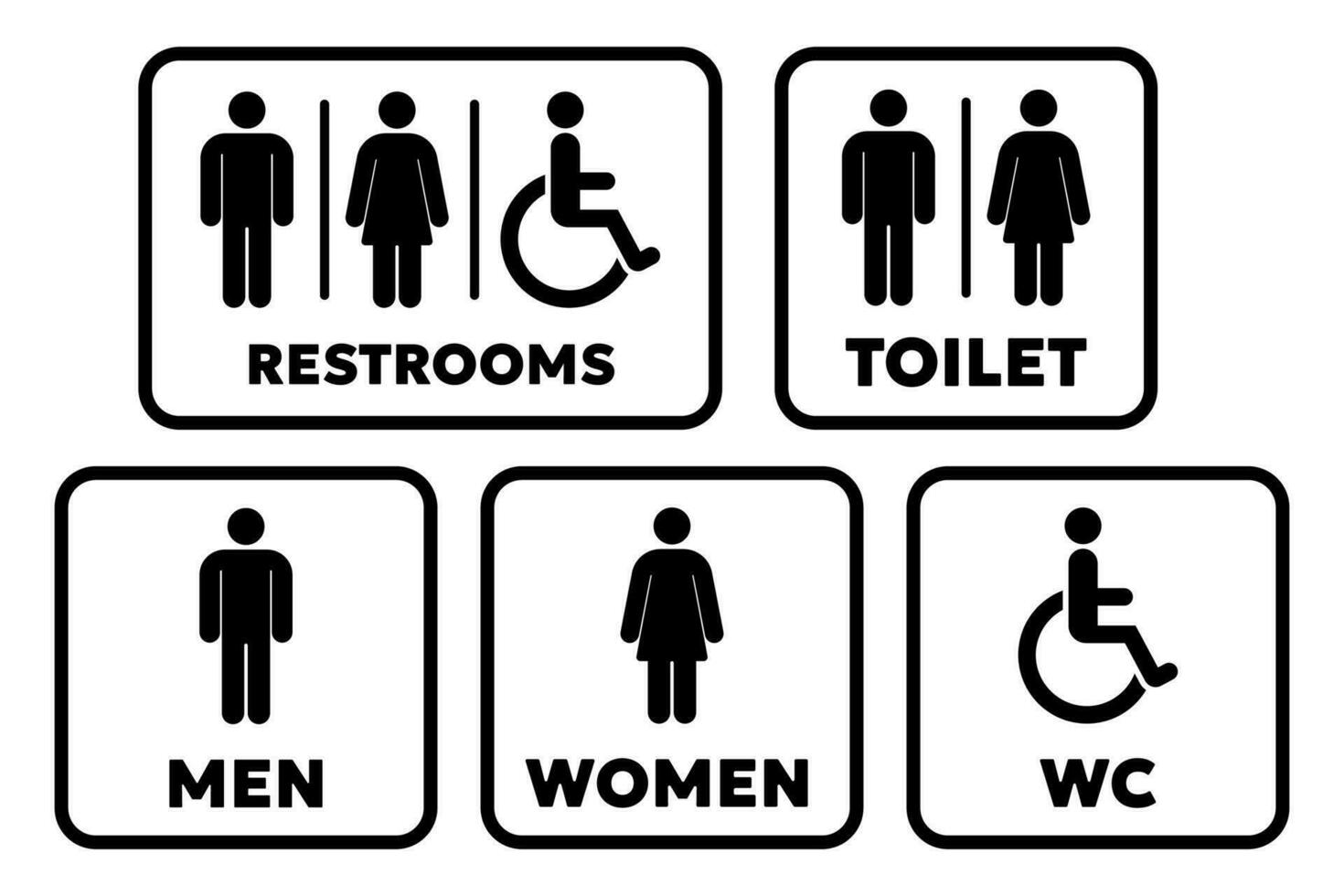 public toilet sign vector illustration set Man and woman and wheelchair