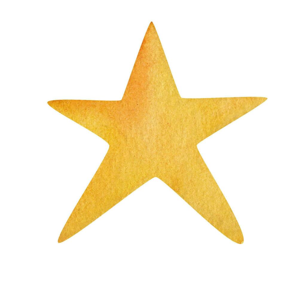 Yellow star. Watercolor illustration in cartoon style vector