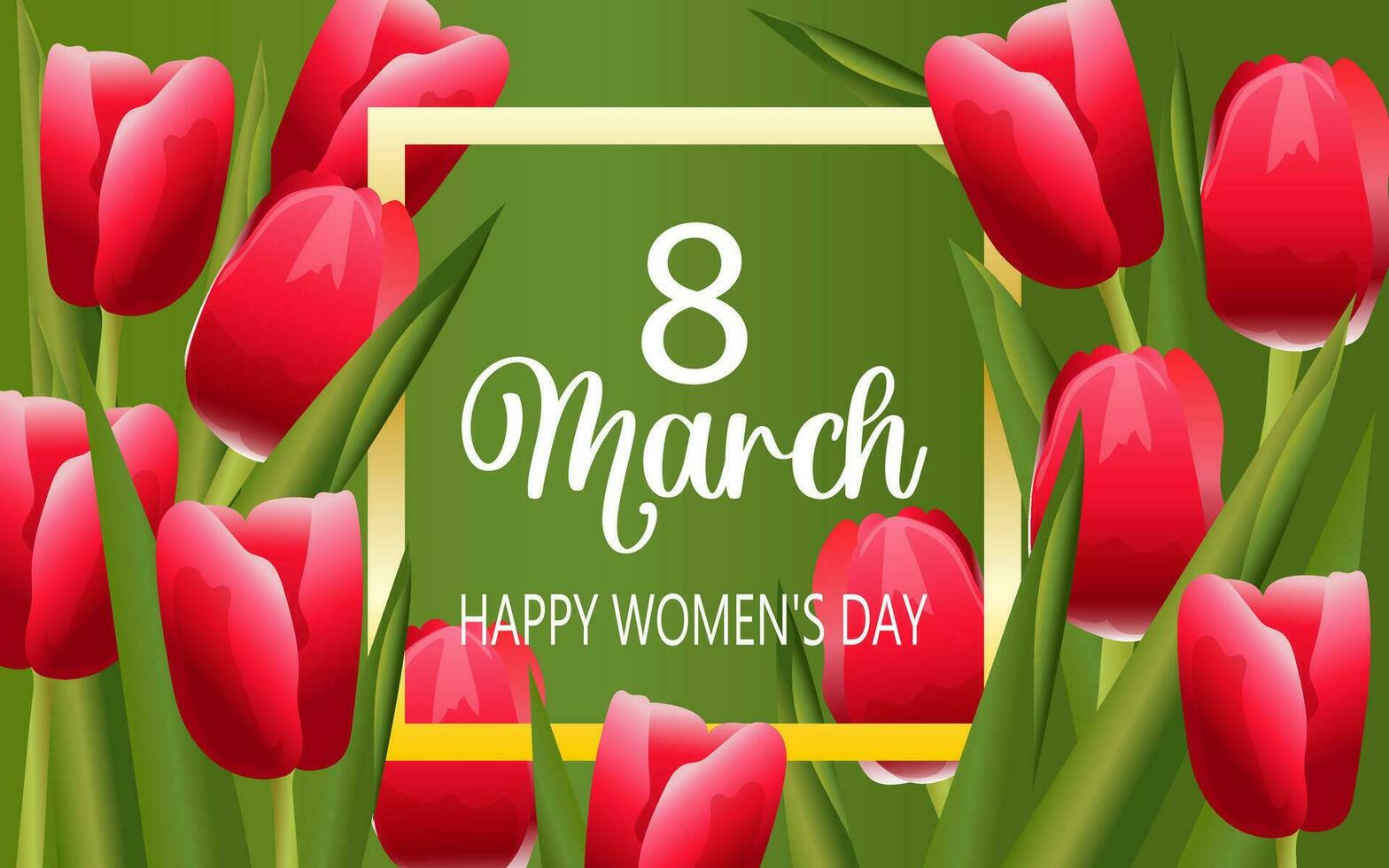 International Women's Day 8 March. Red tulips on a green horizontal background. Floral card for the spring holiday. Vector. vector