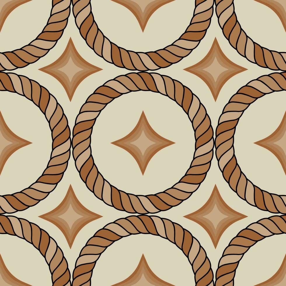 Rope circles form a geometric symmetrical seamless pattern for fashion fabrics. Vector. vector
