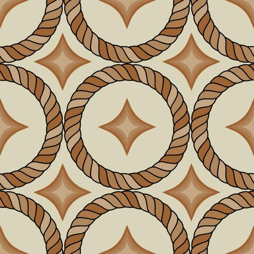 Rope circles form a geometric symmetrical seamless pattern for fashion fabrics. Vector. vector