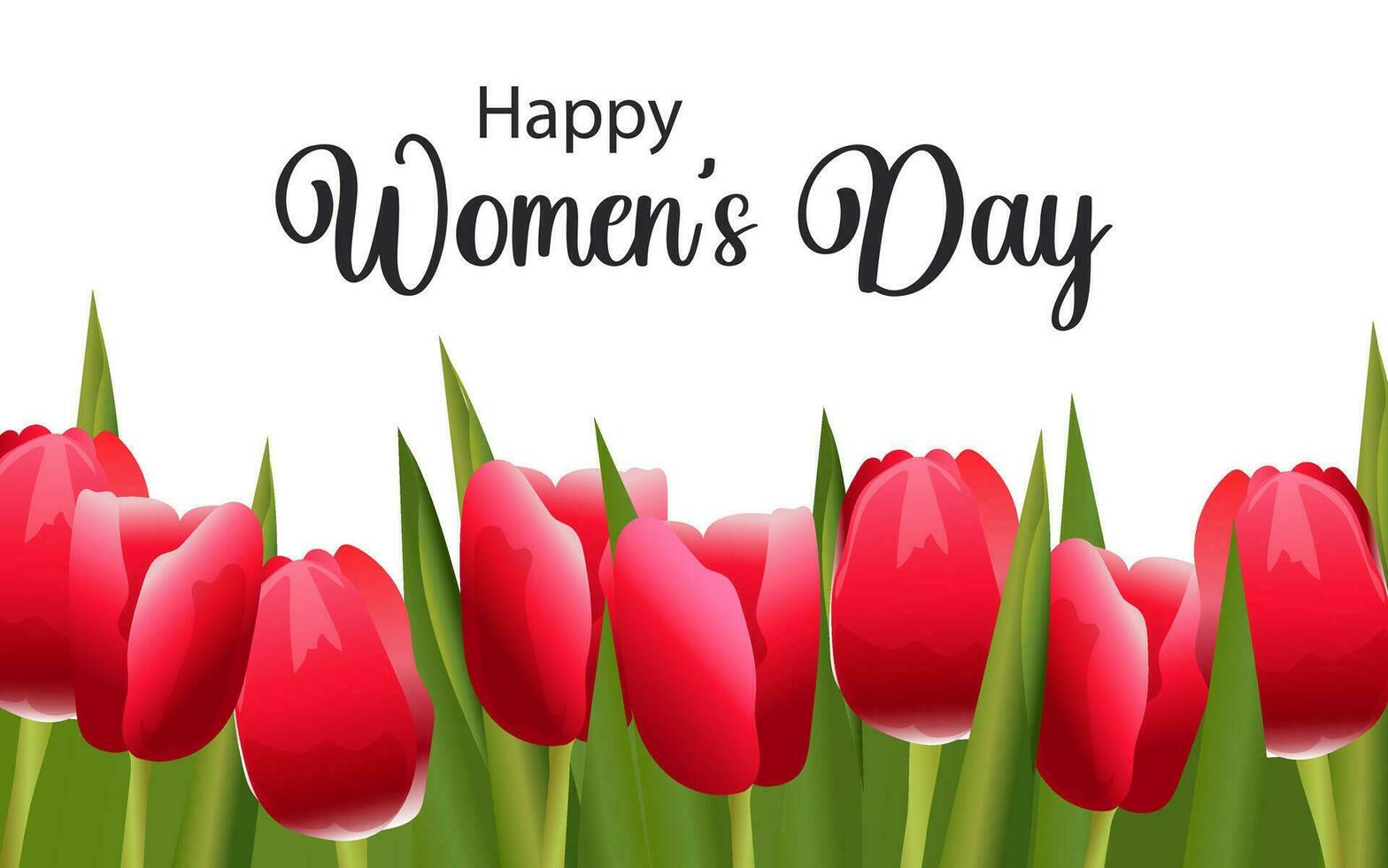 Happy women's day. Red tulips on a white horizontal background. Floral card for the spring holiday. Vector. vector