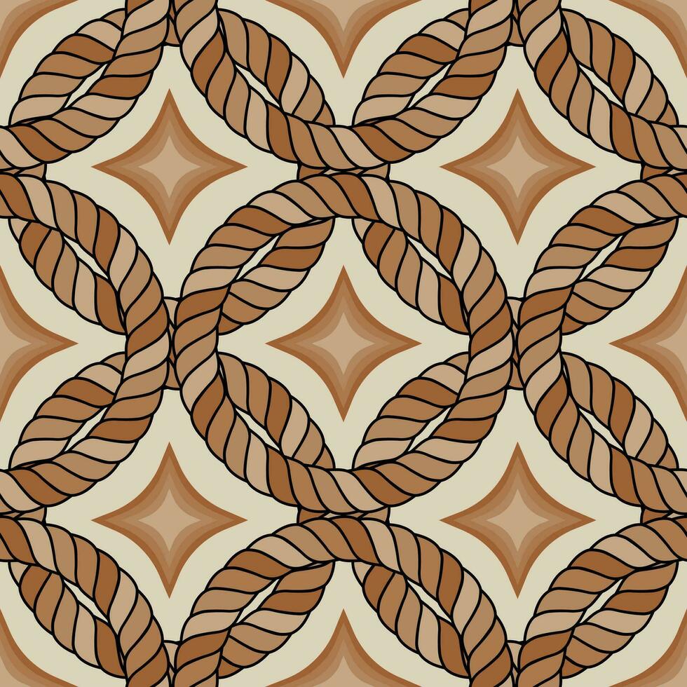 Rope circles form a geometric symmetrical seamless pattern for fashion fabrics. Vector. vector