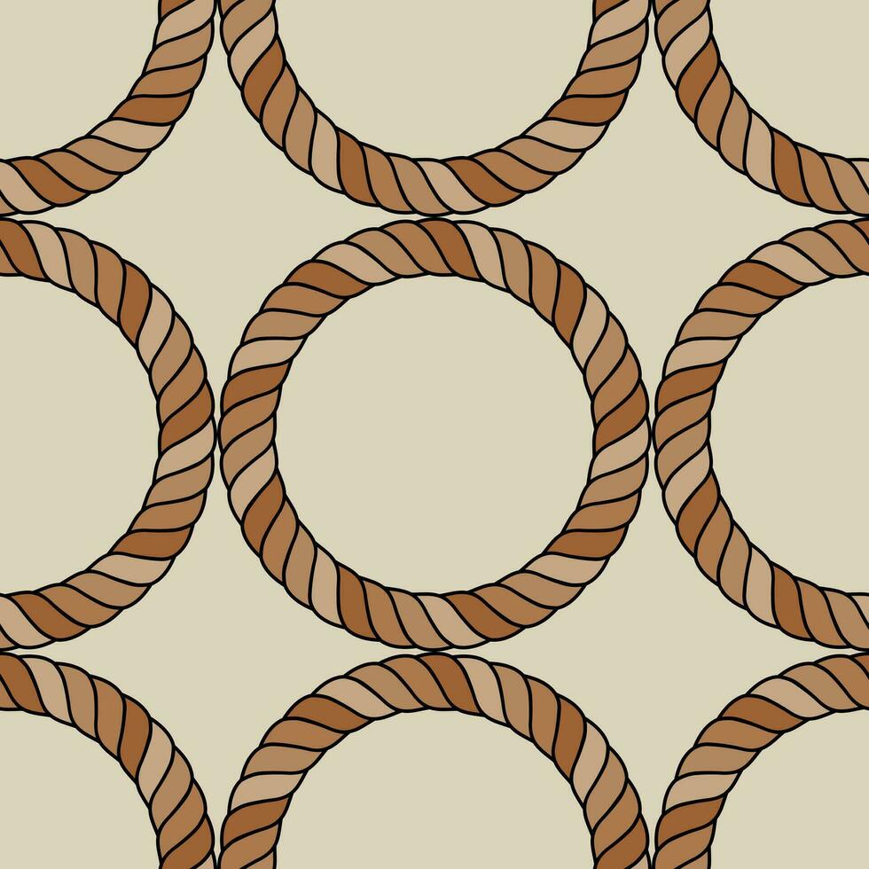 Rope circles form a geometric symmetrical seamless pattern for fashion fabrics. Vector. vector