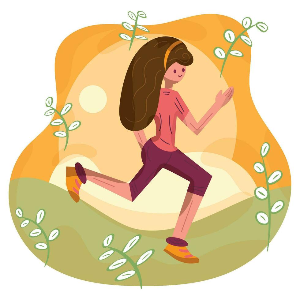 Isolated vibrant colored children hand drawn girl character running Vector illustration