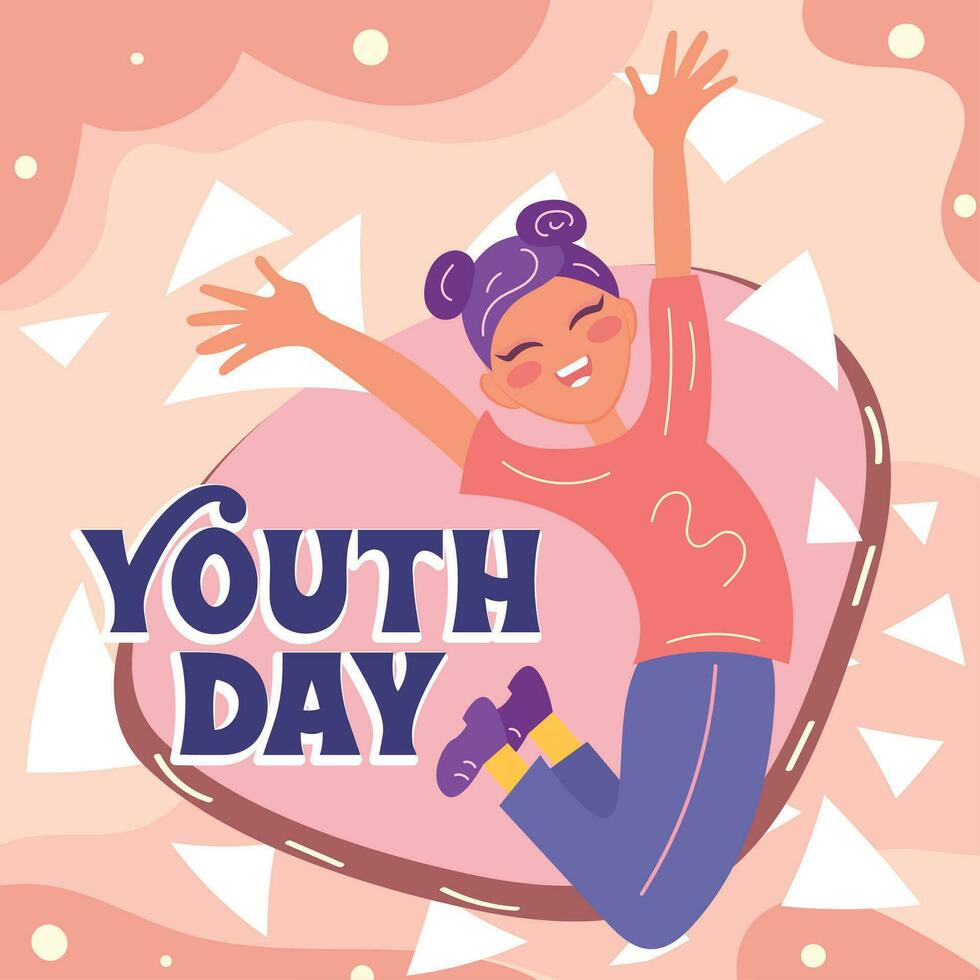 Isolated happy youth female character Happy youth day template Vector illustration