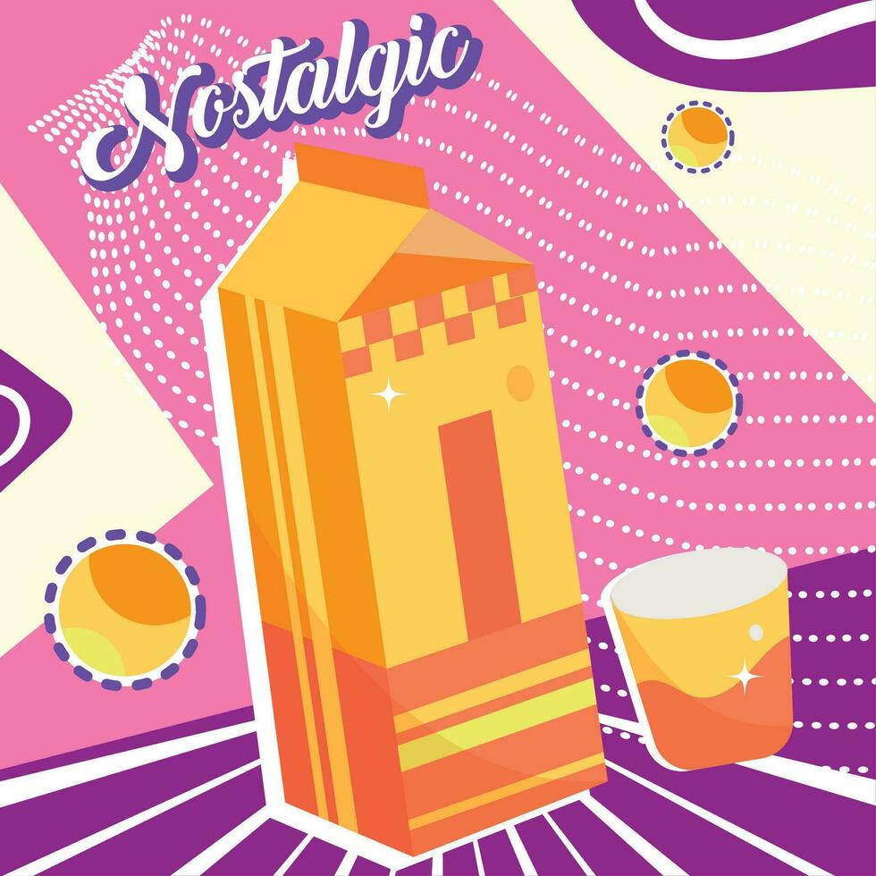 aislado jugo caja nostálgico vibrante retro de colores antecedentes vector ilustración