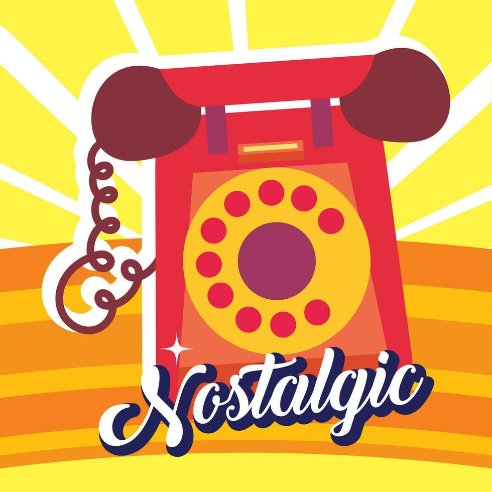 Isolated old telephone Nostalgic vibrant retro colored background Vector illustration