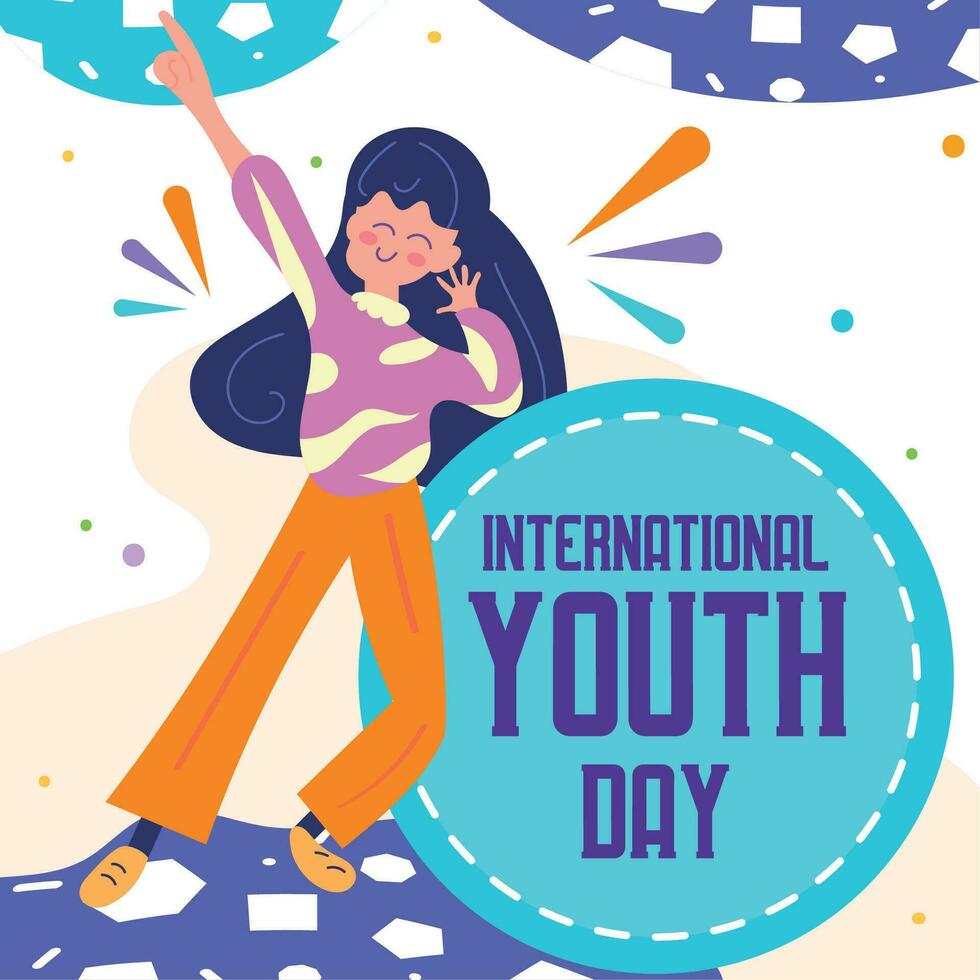 Isolated happy youth female character Happy youth day template Vector illustration