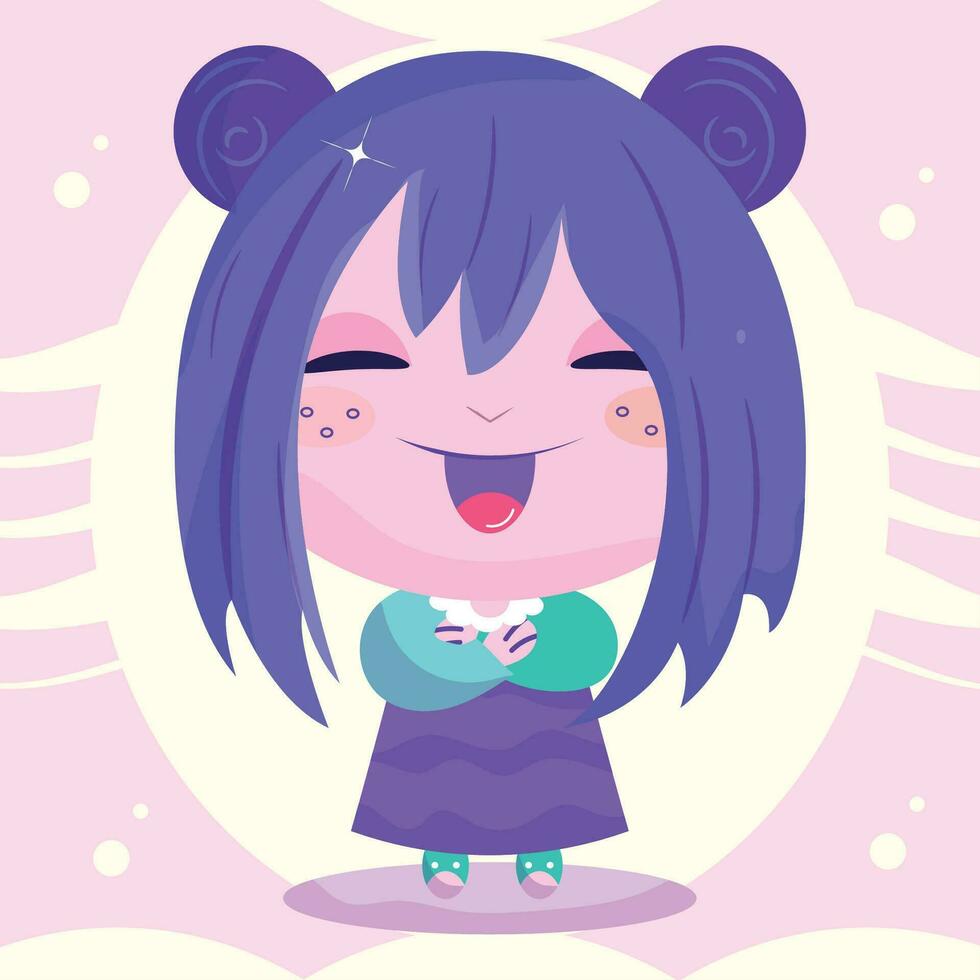 aislado de colores linda chibi hembra anime niños mano dibujado personaje vector ilustración