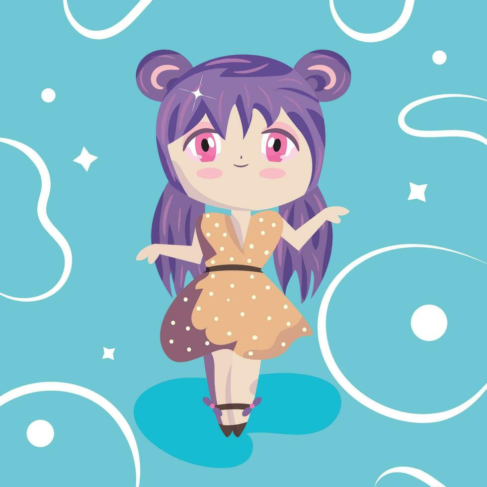Isolated colored cute chibi female anime children hand drawn character Vector illustration