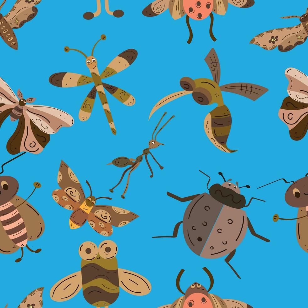 Pattern background with insect sketch characters Vector illustration