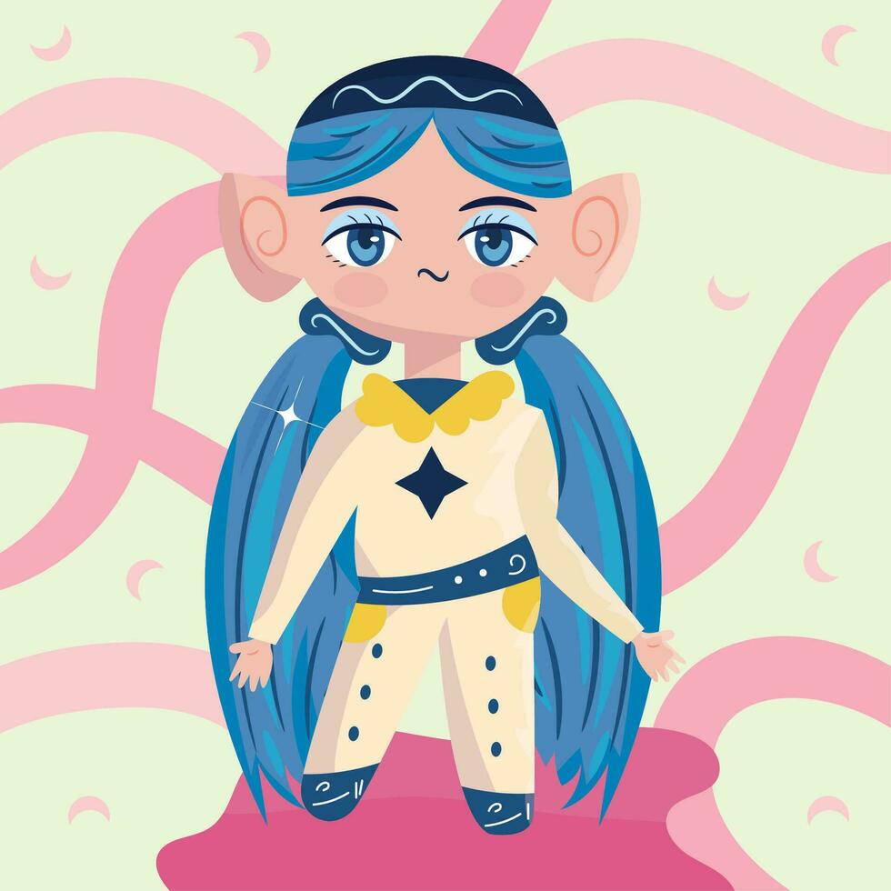 aislado de colores linda chibi hembra anime niños mano dibujado personaje vector ilustración