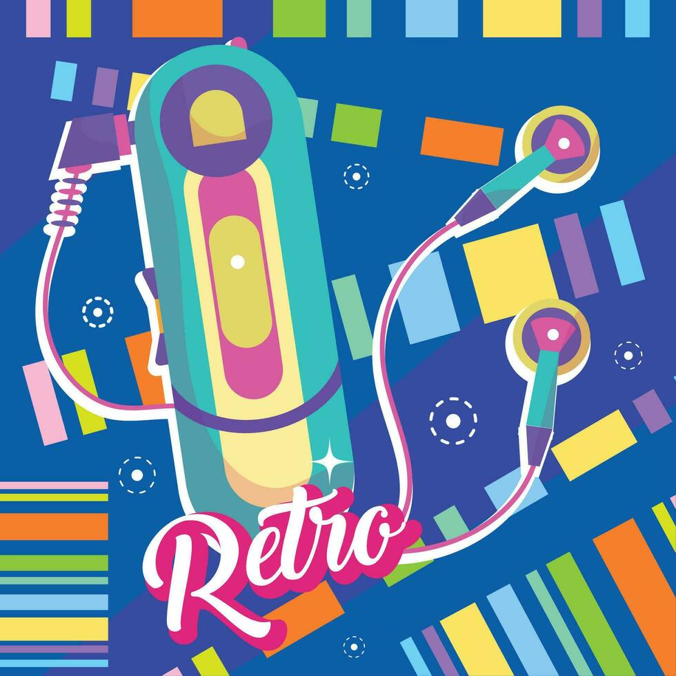 Isolated old walkman Nostalgic vibrant retro colored background Vector illustration