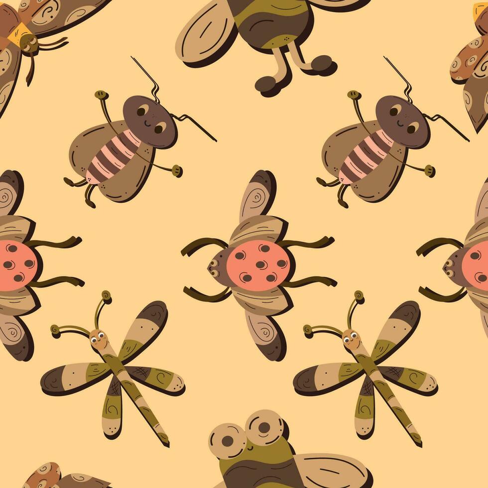 Pattern background with insect sketch characters Vector illustration