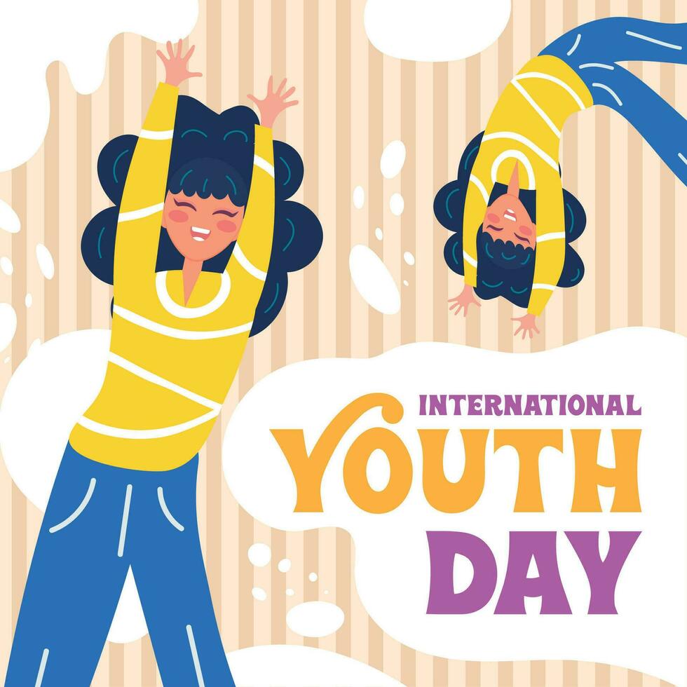 Pair of happy youth female characters Happy youth day template Vector illustration