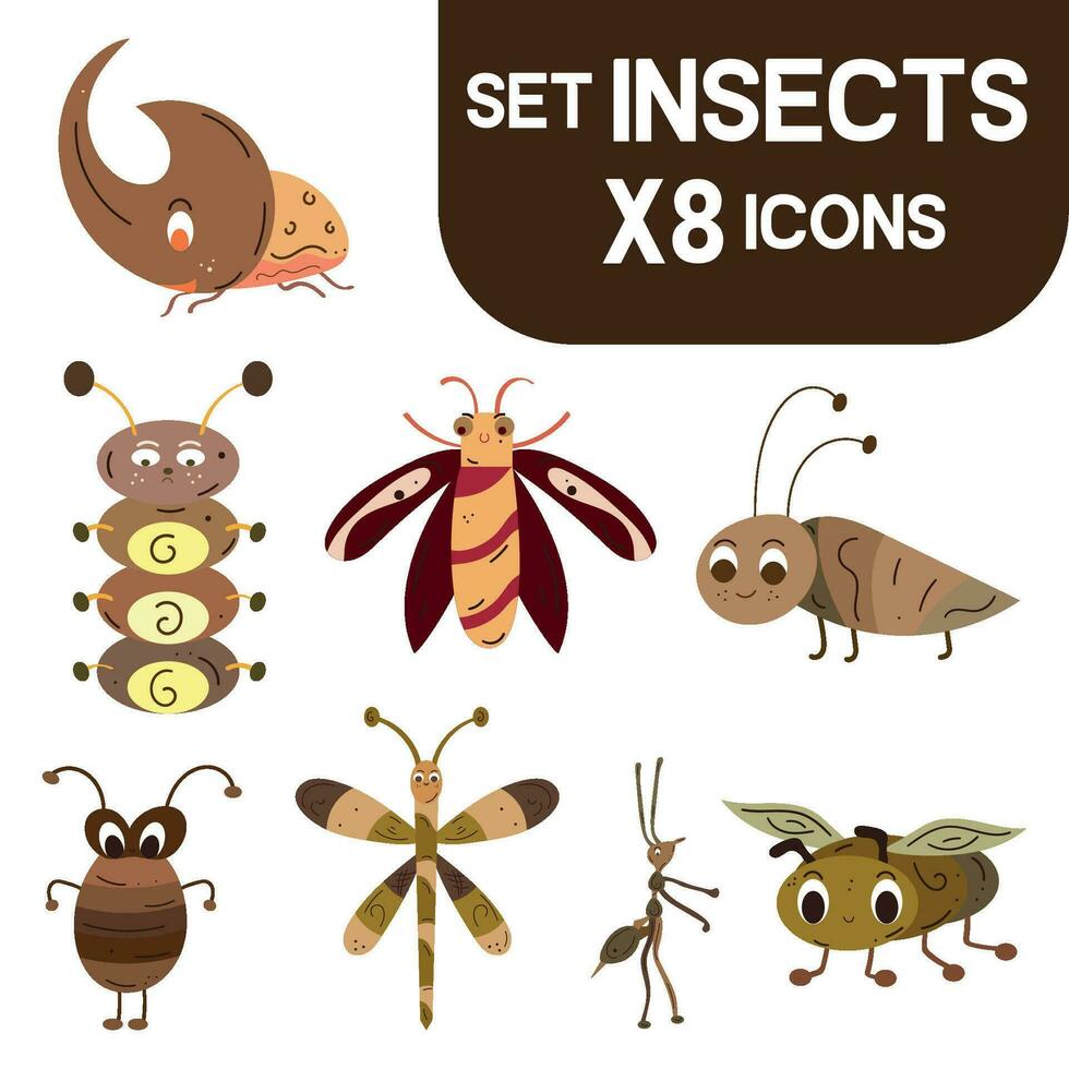 conjunto de de colores linda insecto bosquejo caracteres vector ilustración