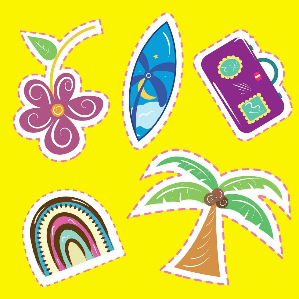 Set of colored groovy sketch sticker icons Vector illustration