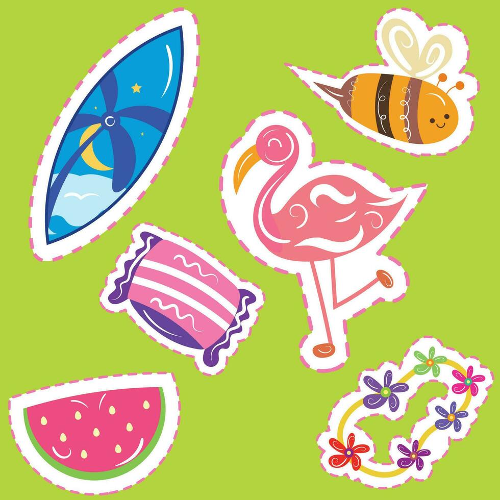 Set of colored groovy sketch sticker icons Vector illustration