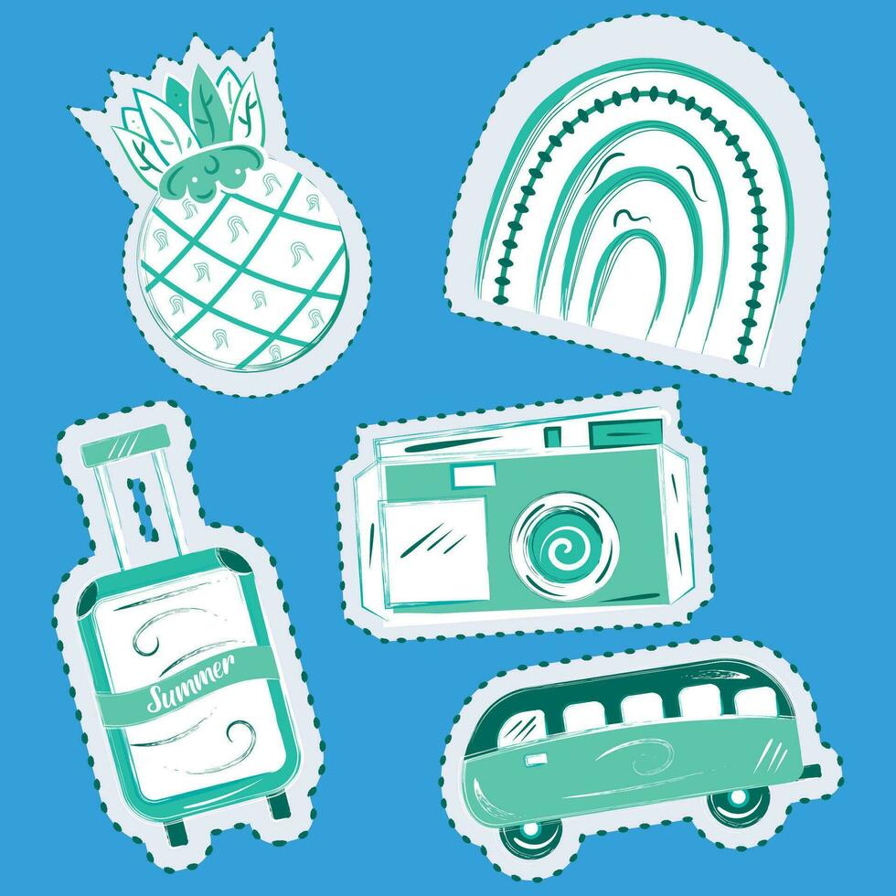 Set of monochrome groovy sketch sticker icons Vector illustration