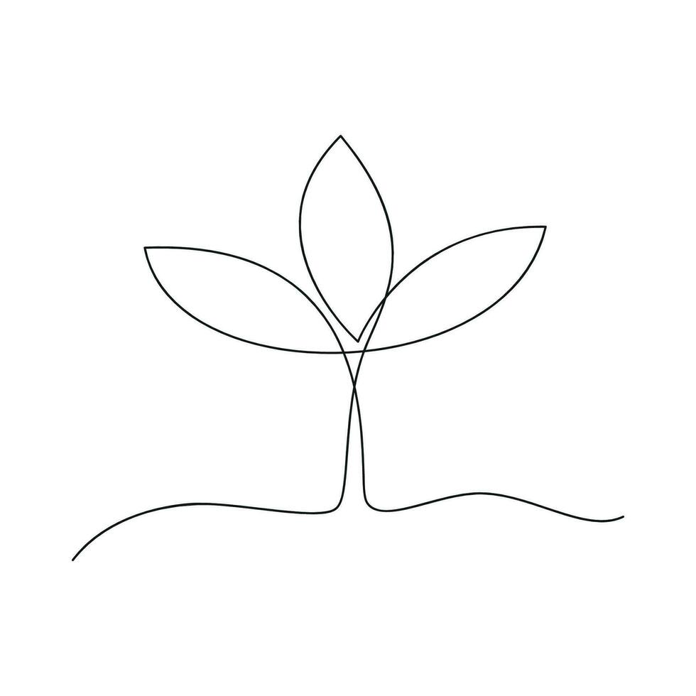 Sprout drawn in one continuous line. One line drawing, minimalism. Vector illustration.