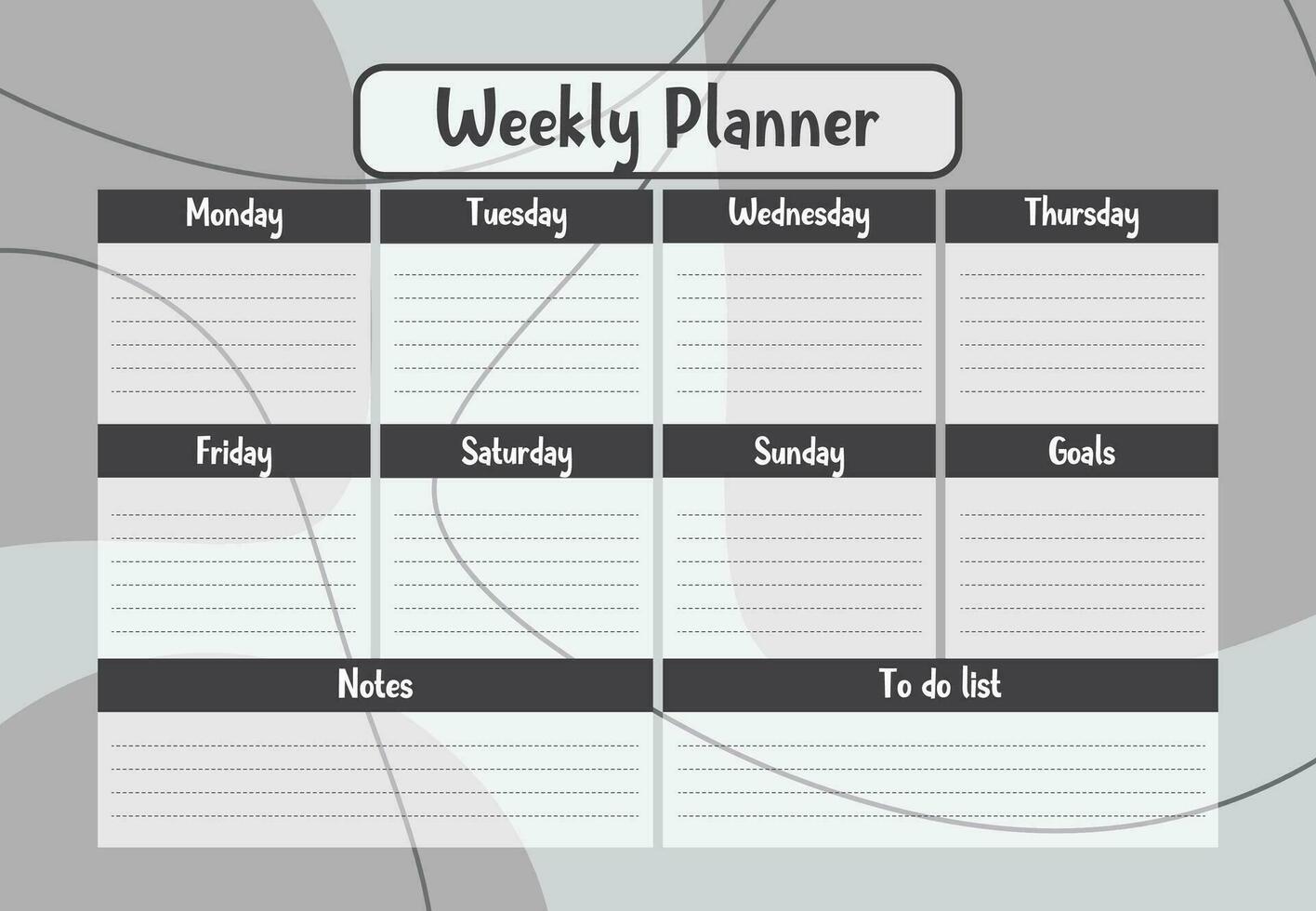 resumen imprimible semanal planificador, resumen semanal agenda modelo. a hacer lista, notas blanco blanco cuaderno página aislado. negocio organizador página. papel hoja. vector ilustración