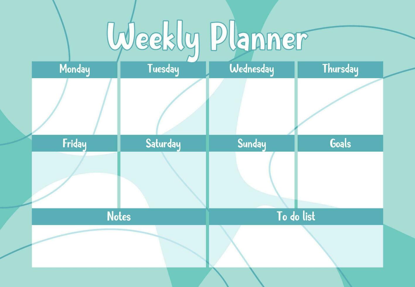 Abstract printable Weekly Planner. Abstract planner template. Schedule, Agenda, Weekly Overview, Tasks, Weekly Organizer. Business organizer page vector illustration