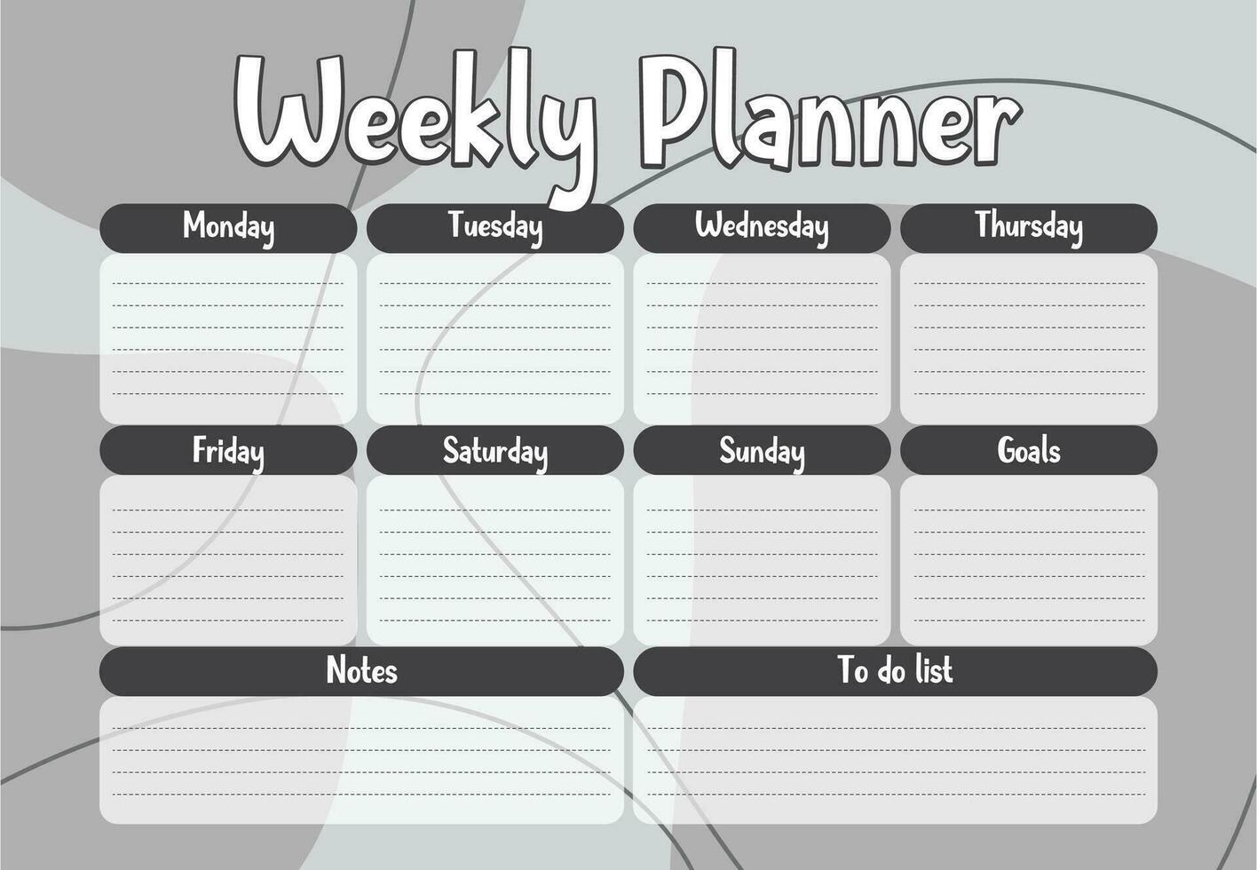 resumen imprimible semanal planificador modelo. resumen imprimible semanal planificador, cronograma, agenda, semanal descripción general, organizador. negocio organizador página vector ilustración