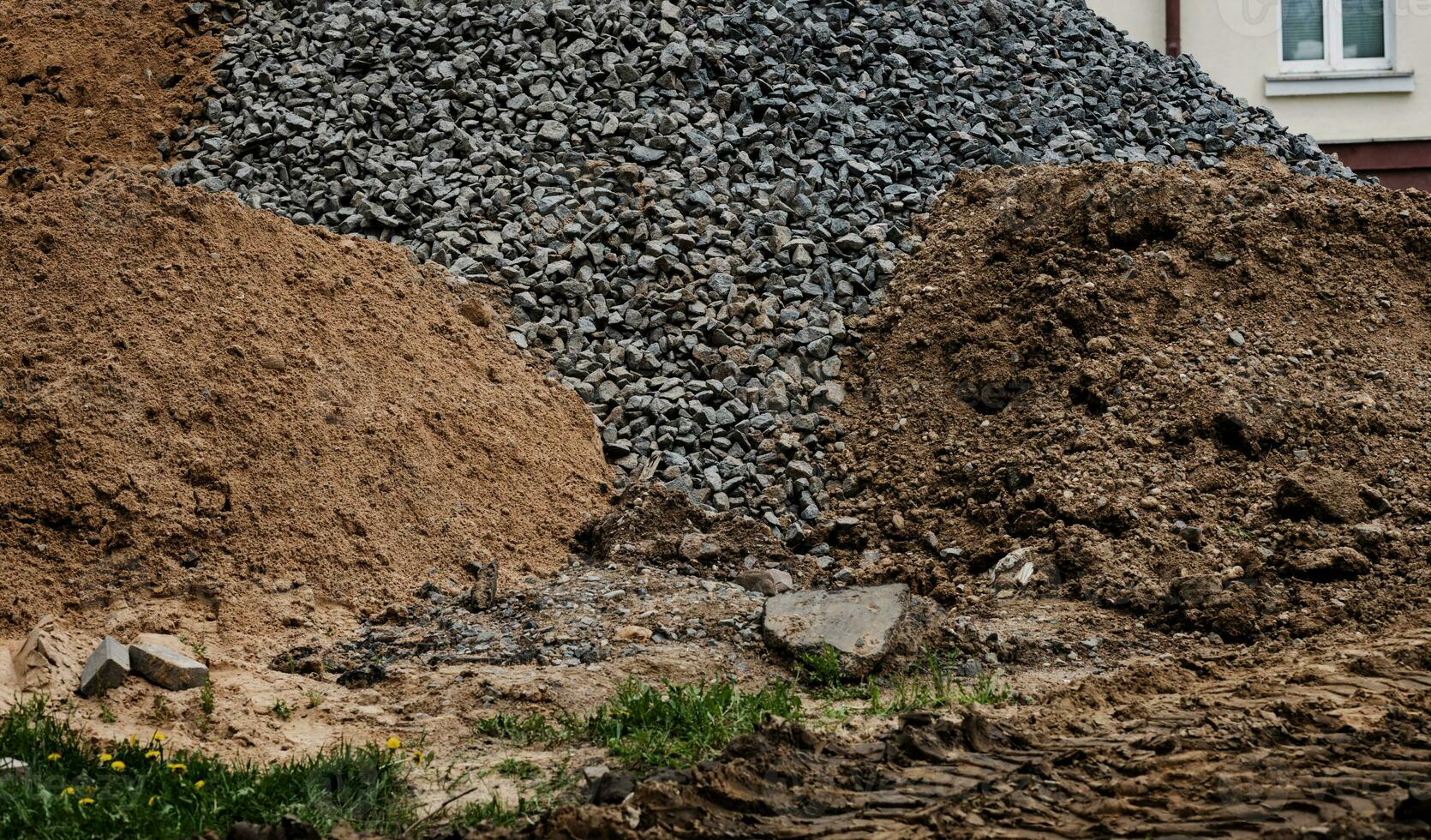 Pile of sand and gravel for construction. photo