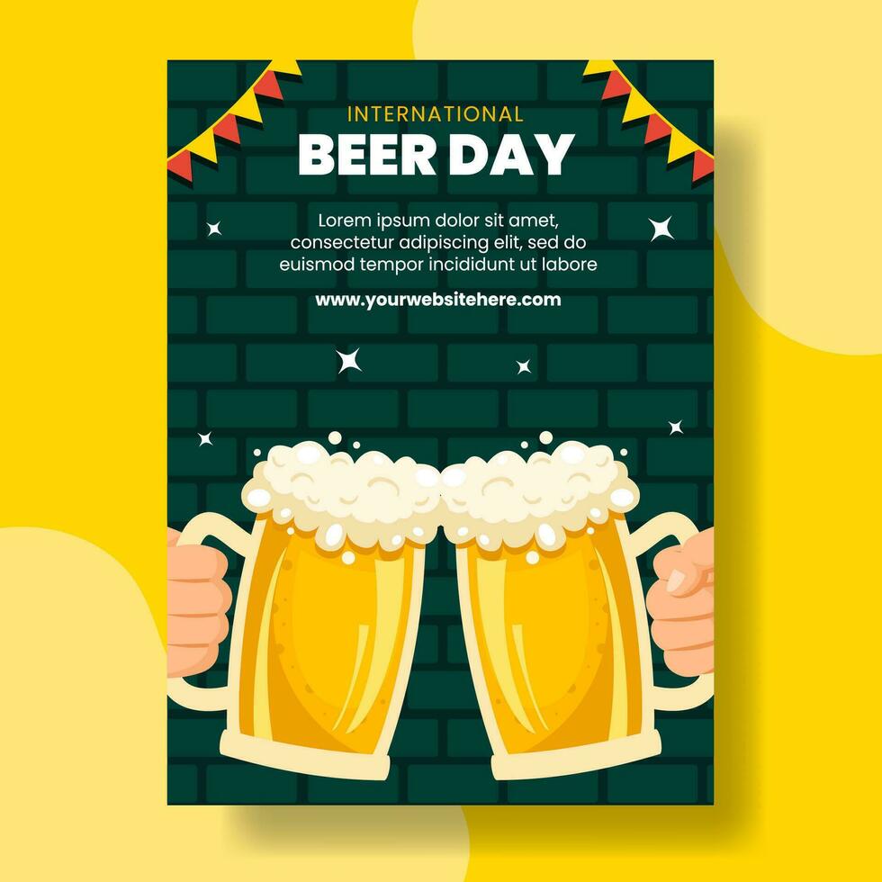 International Beer Day Vertical Poster Flat Cartoon Hand Drawn Templates Background Illustration vector