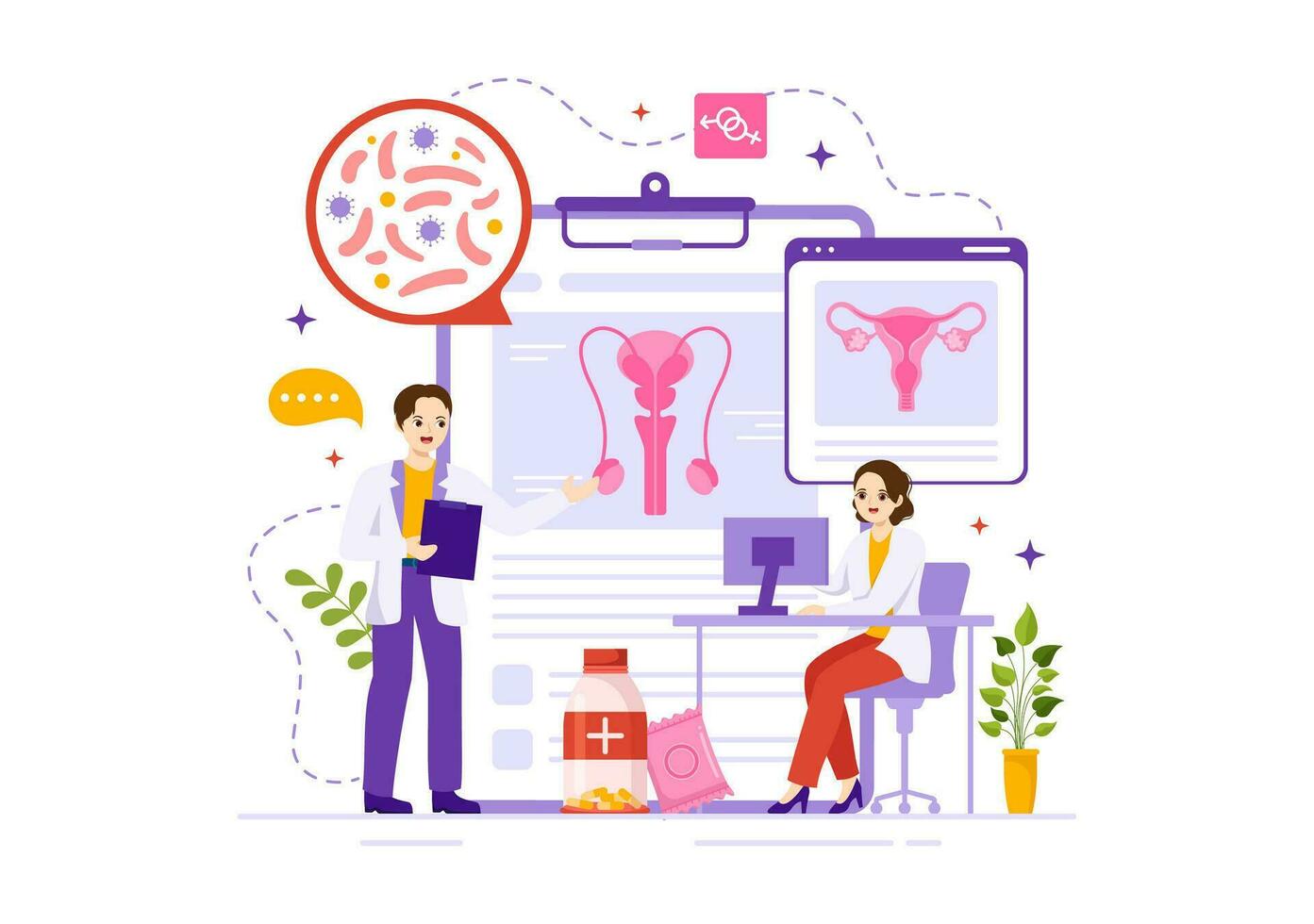 Venereologist Vector Illustration of Diagnostic for Dermatology Disease, Sexually Transmitted and Infection in Flat Cartoon Hand Drawn Templates