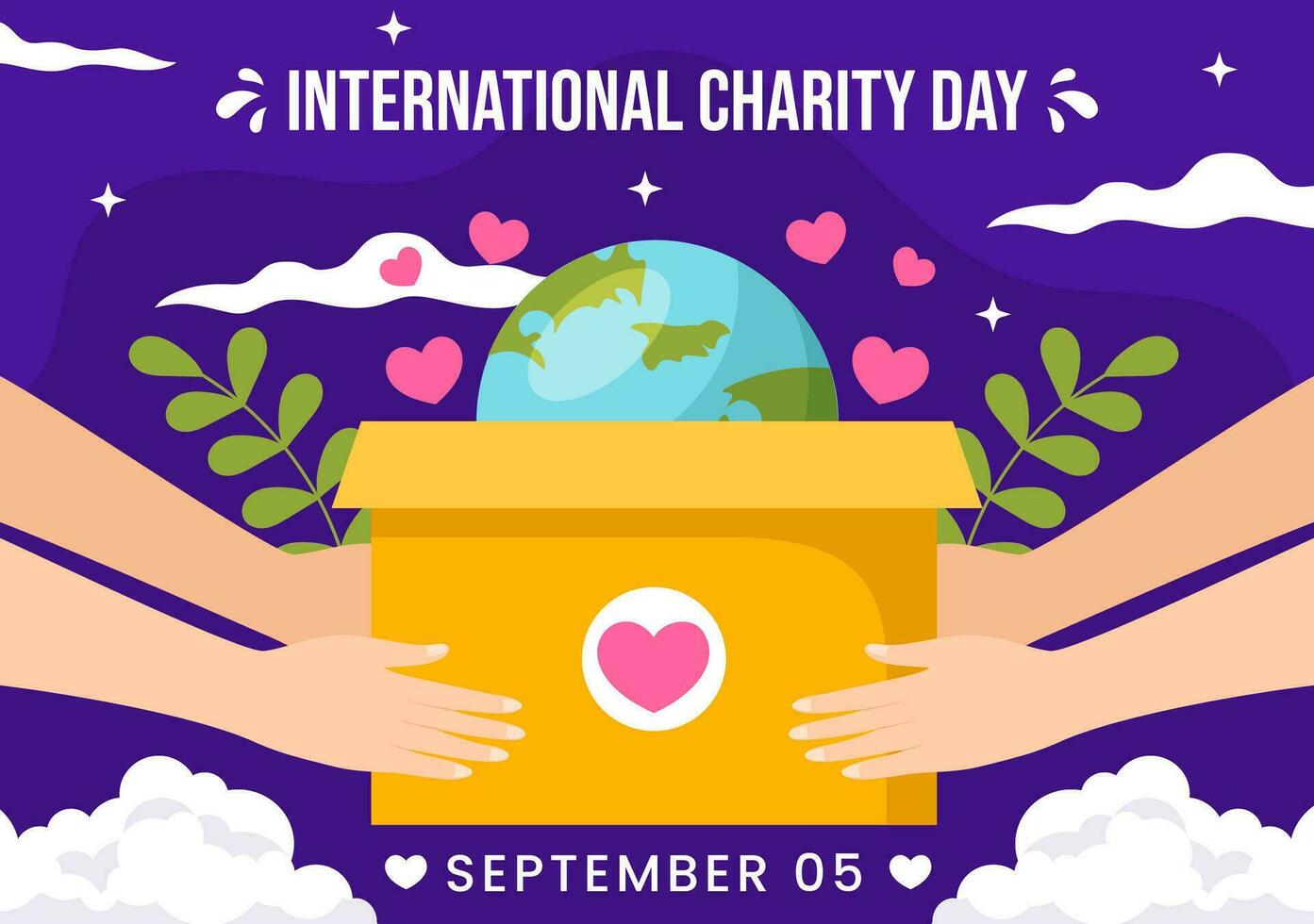 International Day of Charity Vector Illustration on 5 September with Donation Package Love Concept Background in Flat Cartoon Hand Drawn Templates