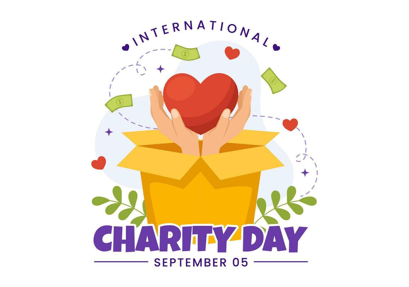 International Day of Charity Vector Illustration on 5 September with Donation Package Love Concept Background in Flat Cartoon Hand Drawn Templates