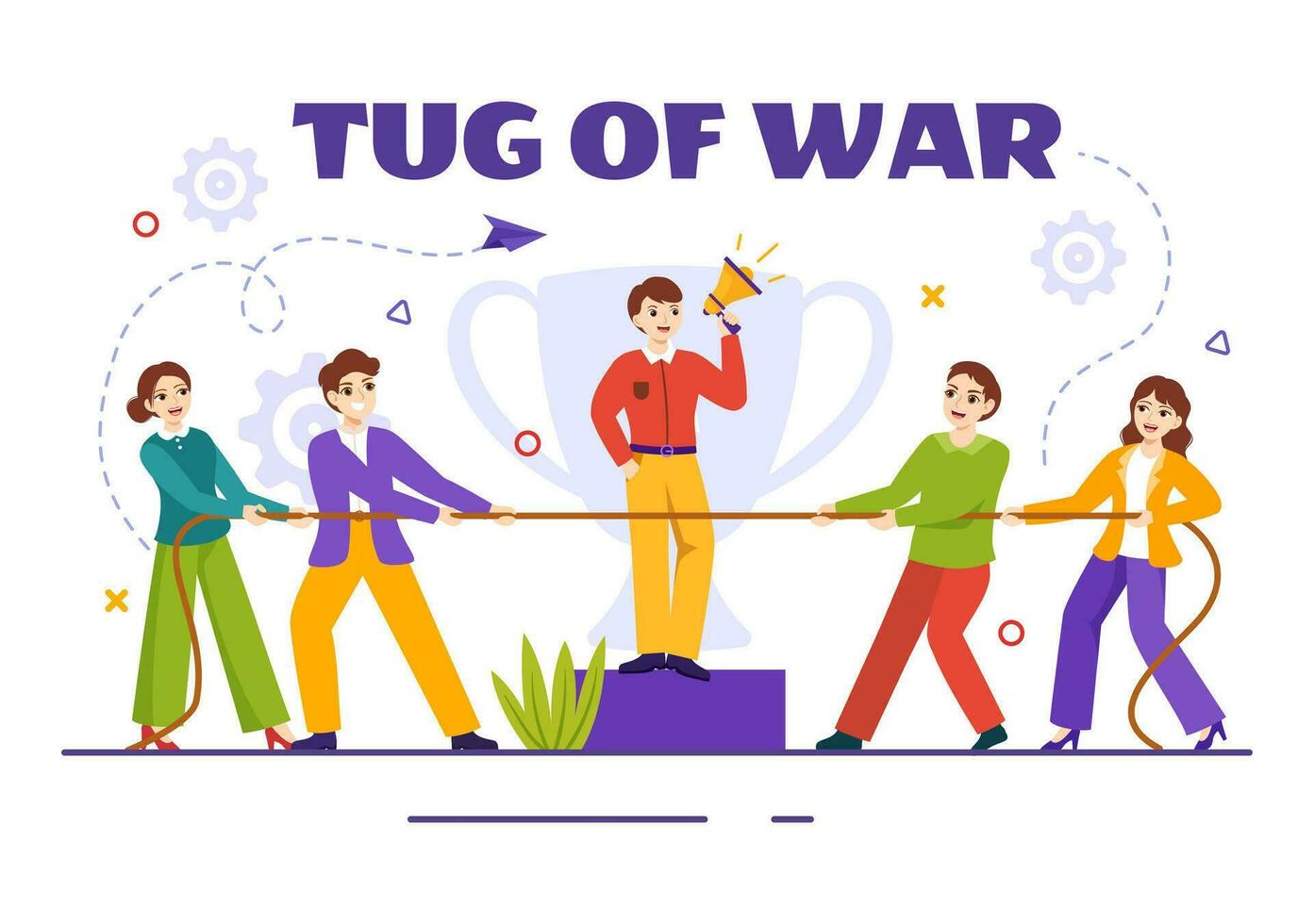 Tug of war Vector Illustration with People Pulling Opposite Ends of Rope on Business Competition in Flat Cartoon Hand Drawn Background Templates