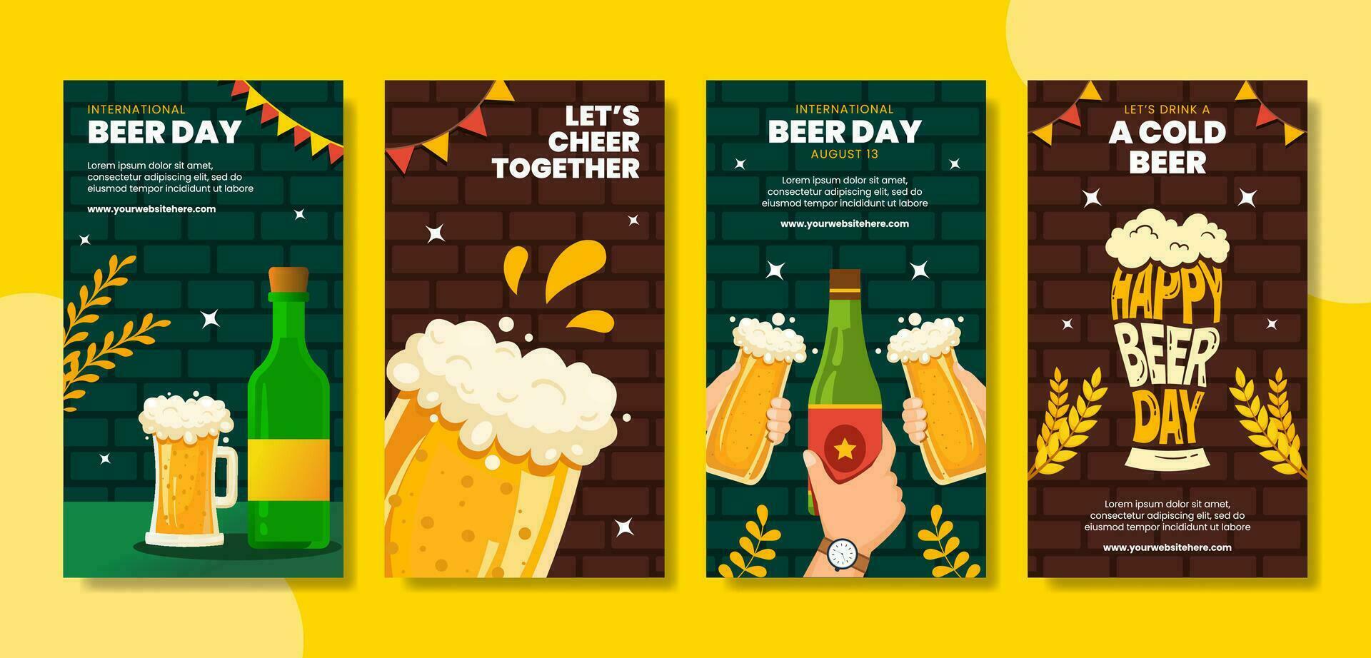 International Beer Day Social Media Stories Cartoon Hand Drawn Templates Background Illustration vector