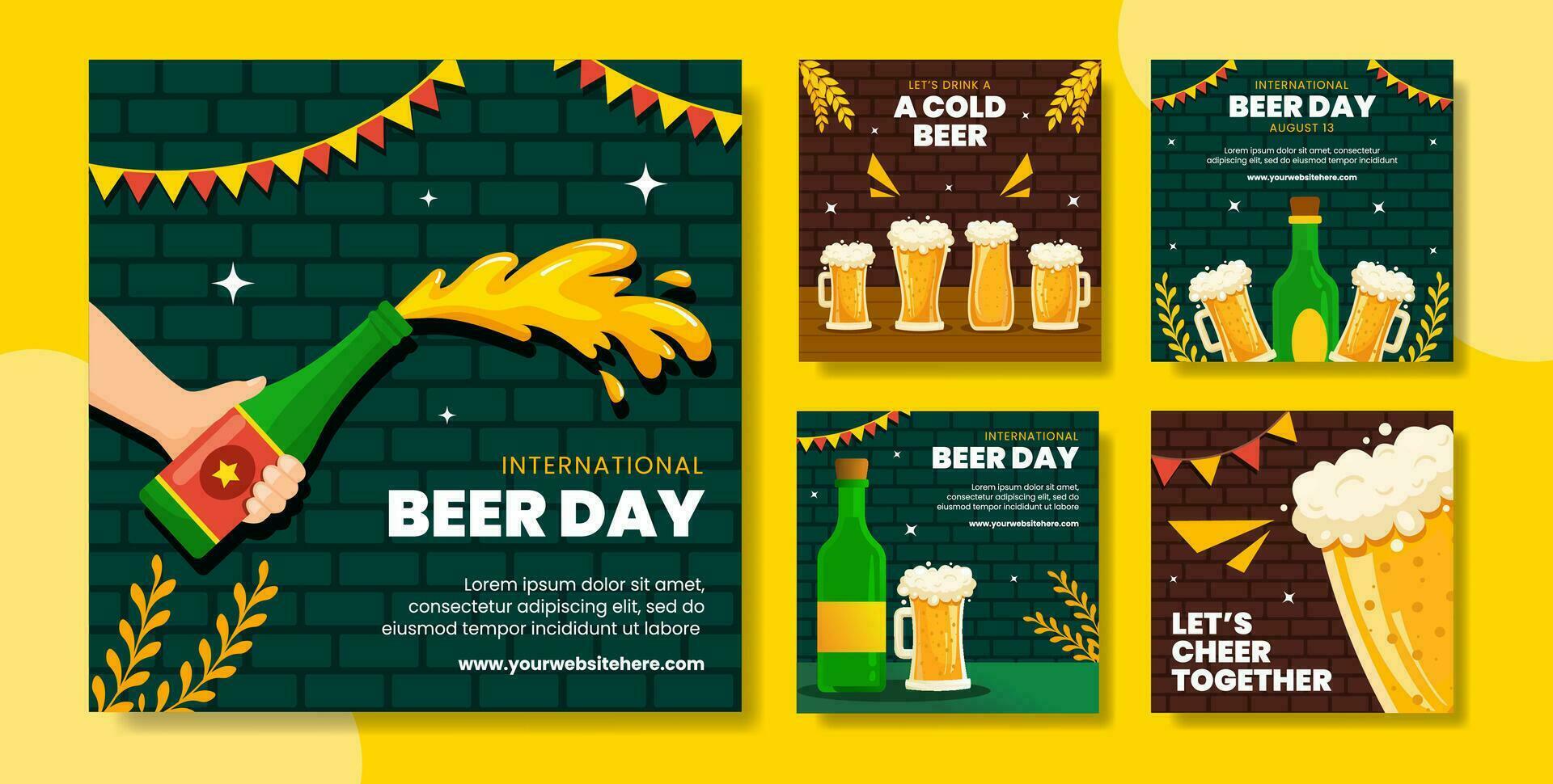 International Beer Day Social Media Post Flat Cartoon Hand Drawn Templates Background Illustration vector