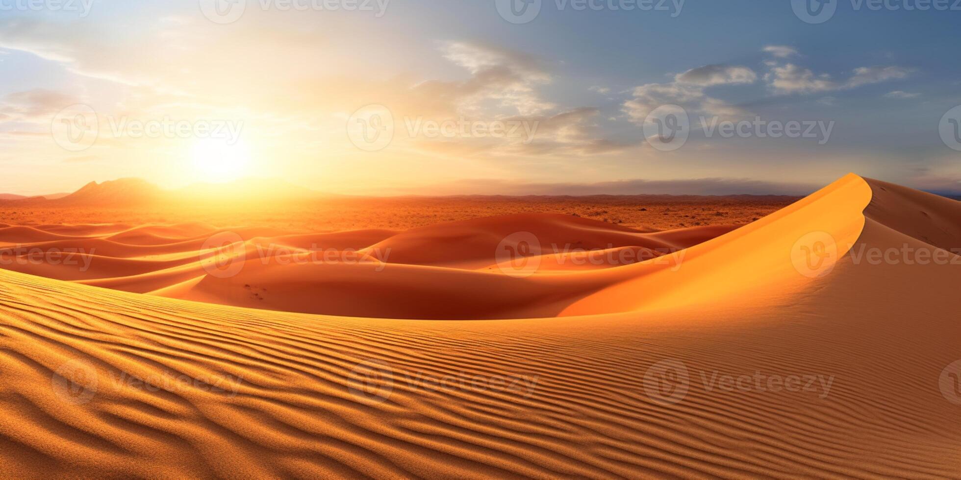 Sunset on desert copy space blurred background, AI Generated photo