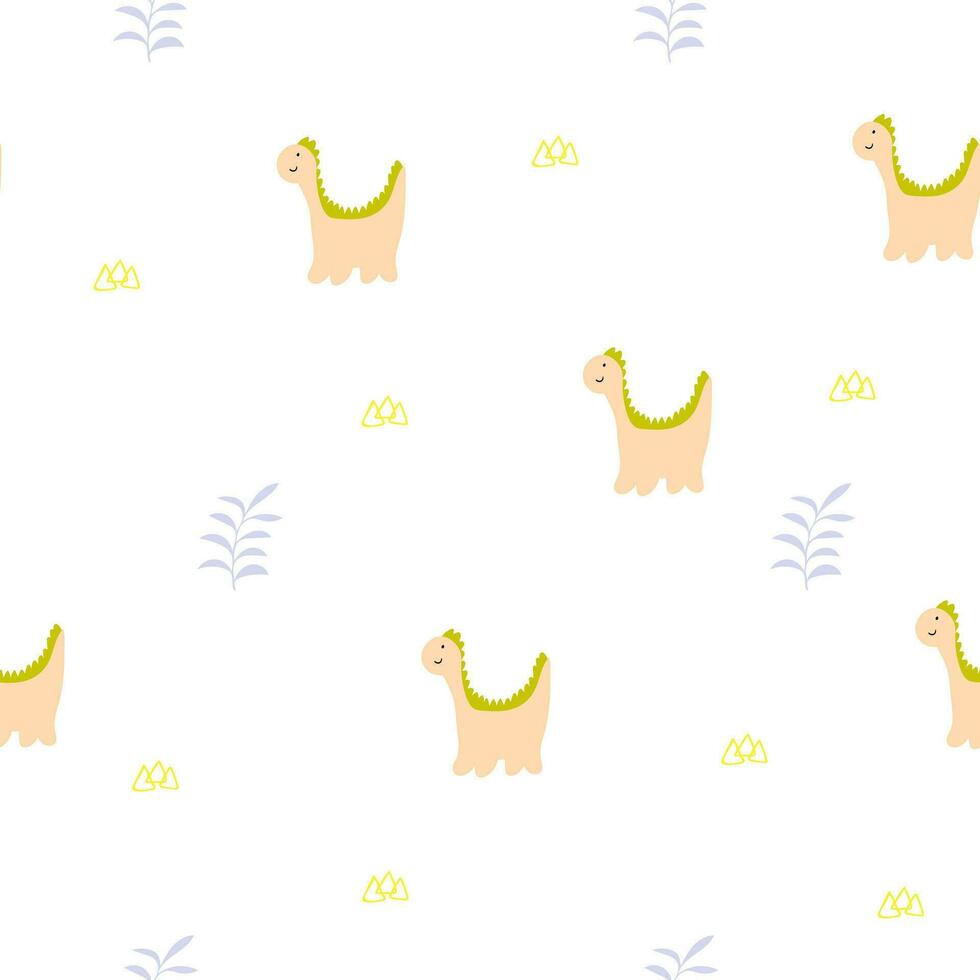 Cute dinosaur seamless pattern with abstract design elements.prehistoric illustration for kids fashion,textile,cloth,dino character in doodle style on white background vector