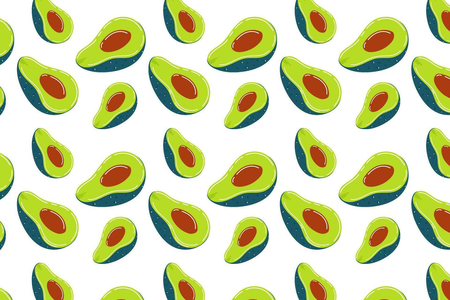 Mexican food, isolated on a white background. Avocado background. Avocado pattern, green Mexican avocado, cartoon style ingredient for guacamole. vector