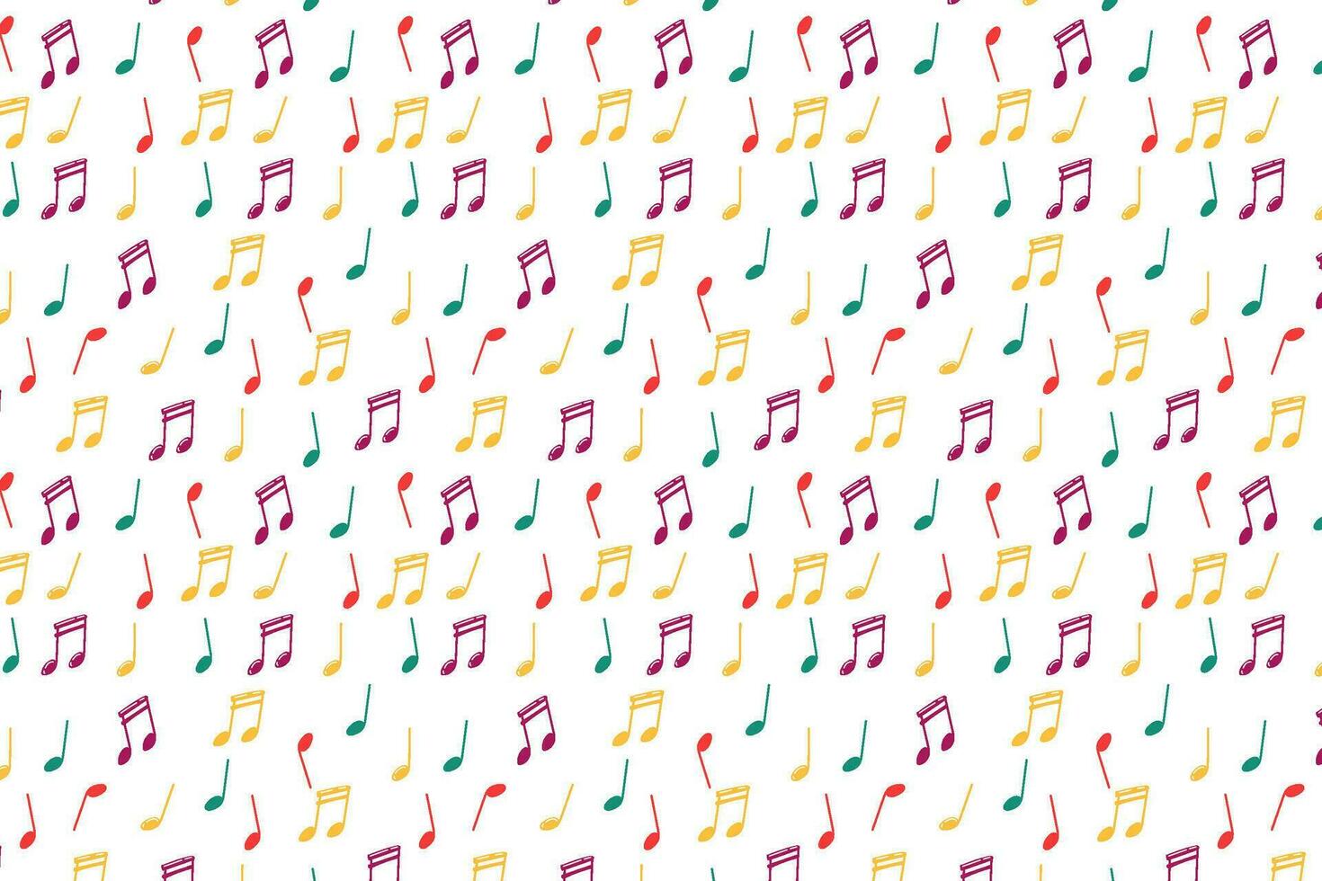 Multi colored notes drawn by hand, doodle notes, simple symbols of music. study of music theory. Sheet music pattern, music, musical notes, elements are isolated on a white background. vector