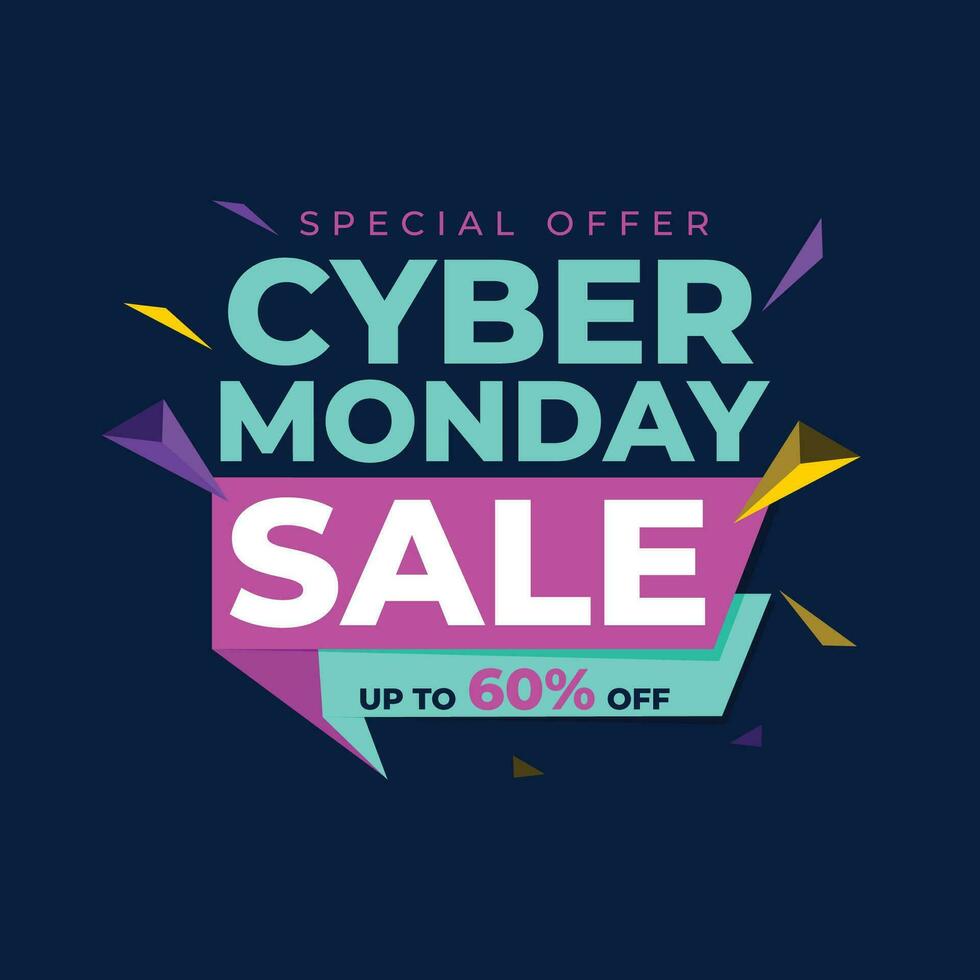 Cyber Monday Colorful Neon Style Super Sale Web Banner. Cyber Monday Sale Special Offer Social Media Post Design. Business, Promotion, and Advertising Vector Template. Seasonal Offers Mega Big Sale